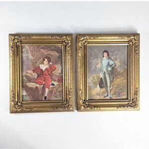 Vintage Blue Boy and Red Boy prints in matching gilt wood frames under glass,